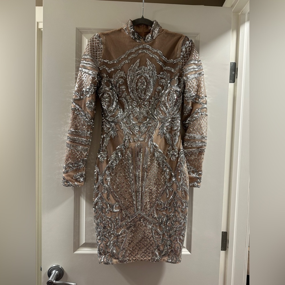 L'ATISTE by Amy Nude Sequin Embellished Dress